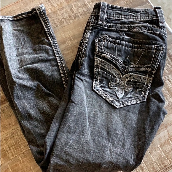 mens black rock revival jeans